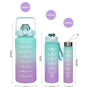 Kit 3 Garrafa Agua Squeeze Motivacional Com Adesivos 300ml+900ml+2000ml