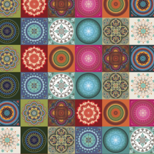 Tecido adesivo, mosaico mandala mix, 50cmx30cm, 3001-F, Flok - PT 1 RL